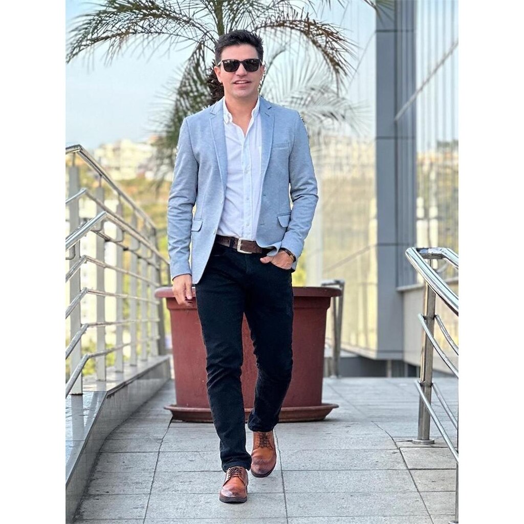 Blazer Masculino Super Slim Poliviscose e Elastano Cinza