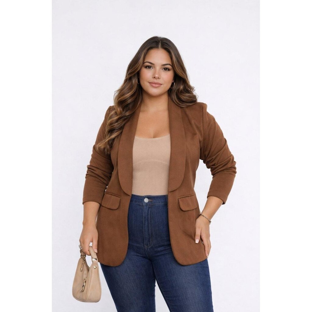 Blazer Plus Size Elegance D Bell Outlet Fashion Café