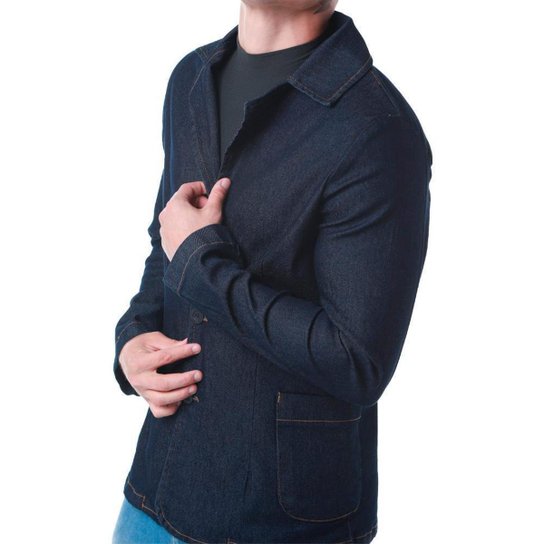 Blazer RockeSoda Jeans Botão Liso Masculino - Azul Escuro