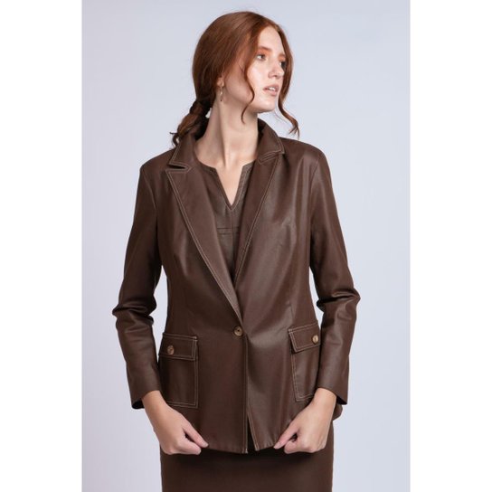 Blazer Sagena Jeans Encerado Marrom 46 / Marrom - Marrom
