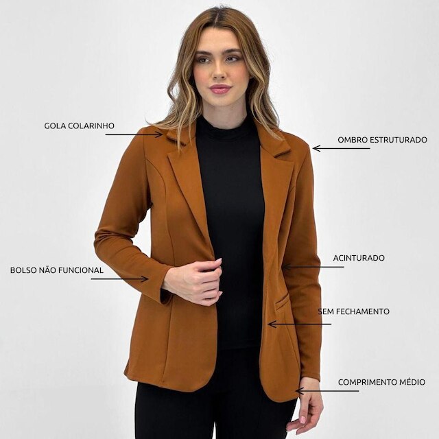 Blazer Simô Aberto Manga Longa Básico Feminino