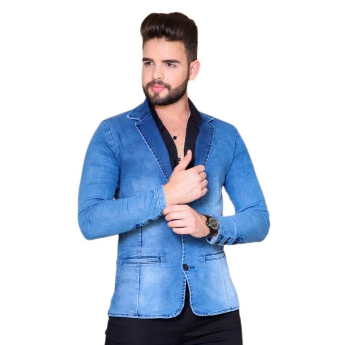 Blazer Slim Luxo Masculino - Jeans Menor preço em Blazer Slim Luxo Masculino - Jeans