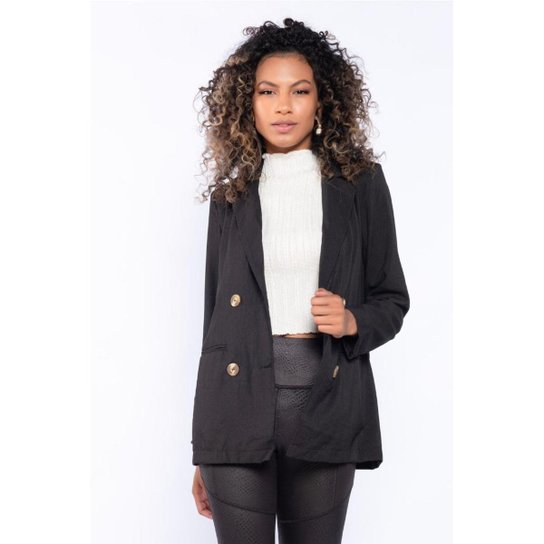 Blazer tricoline fechamento botoes - Preto