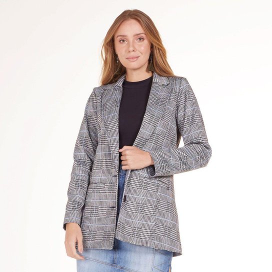 Blazer Xadrez Areazul Feminino - Cinza