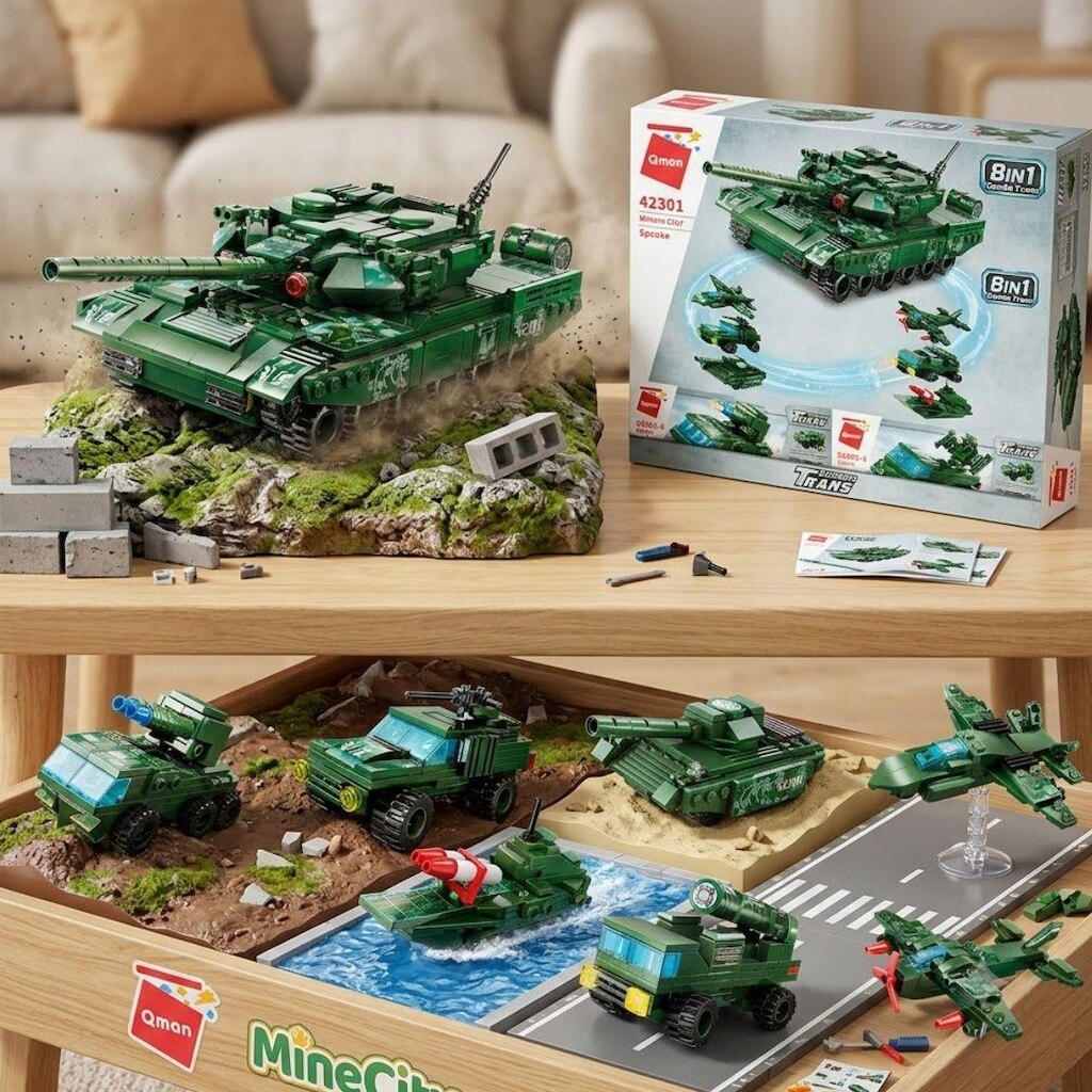 Bloco de Montar Keepplay Set Combo Trans Militar 8 em 1 Qman