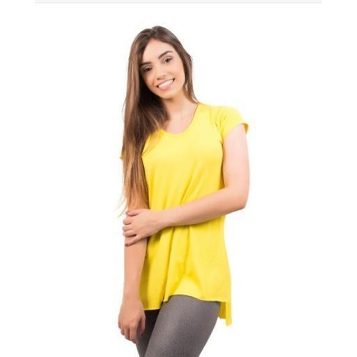 Blusa 4 Estações Sobre Legging Manga Curta Feminina - Amarelo Menor preço em Blusa 4 Estações Sobre Legging Manga Curta Feminina - Amarelo