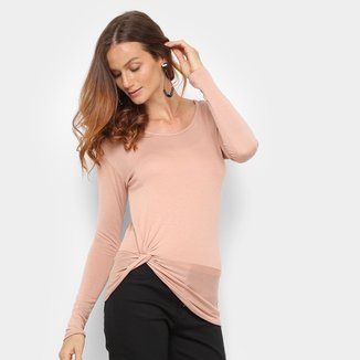 Blusa Acostamento Fashion Nó Manga Longa Feminina