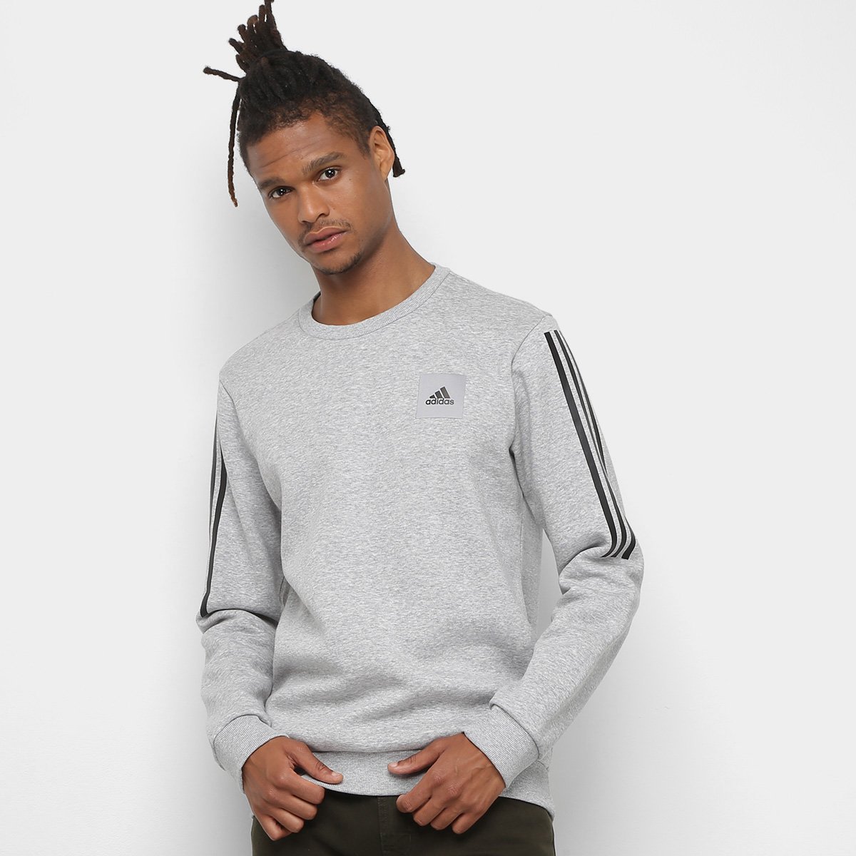 Blusa Adidas Mhd Crew Masculina - Cinza Menor preço em Blusa Adidas Mhd Crew Masculina - Cinza