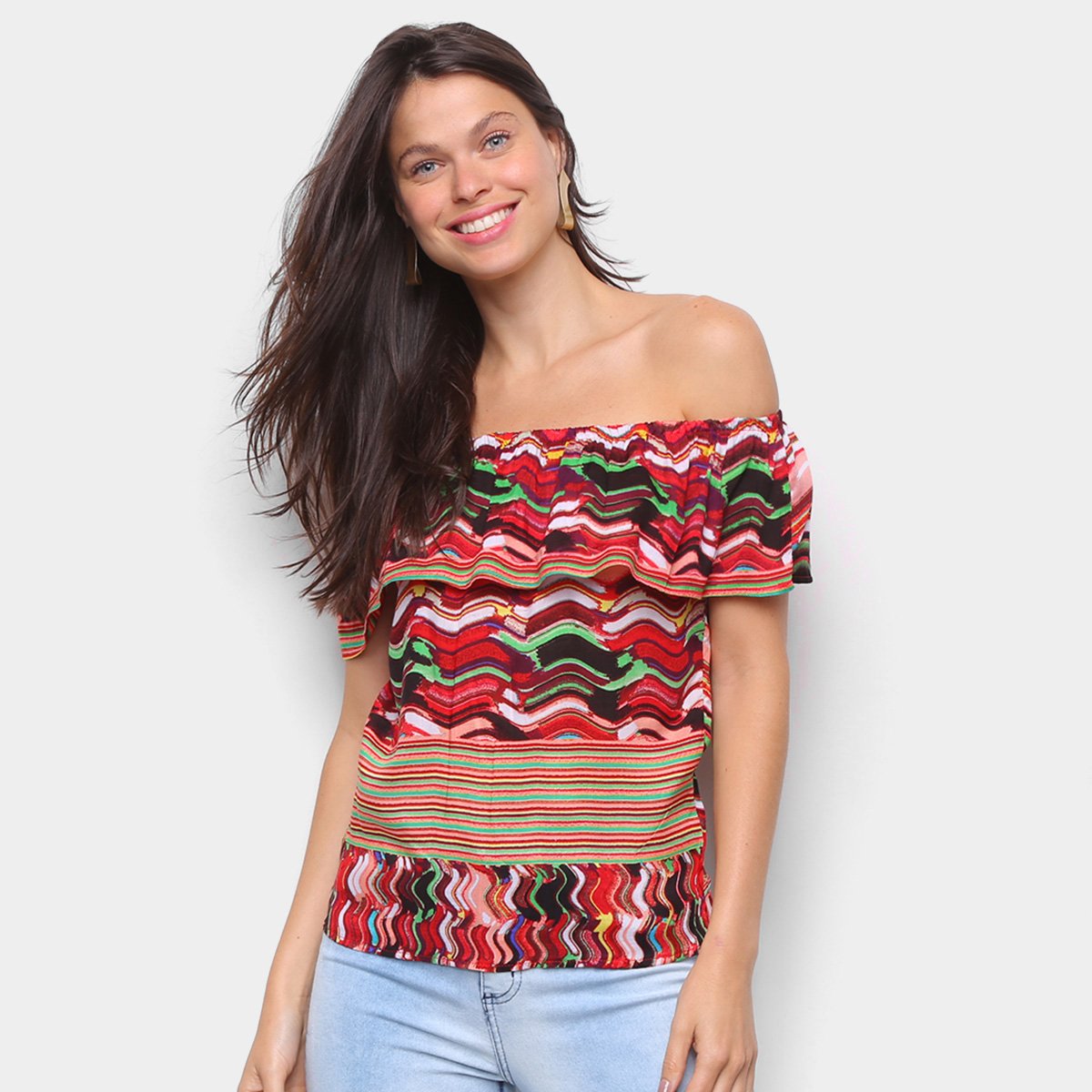 Blusa Água Viva Color Block Ombro A Ombro - Estampado Menor preço em Blusa Água Viva Color Block Ombro A Ombro - Estampado