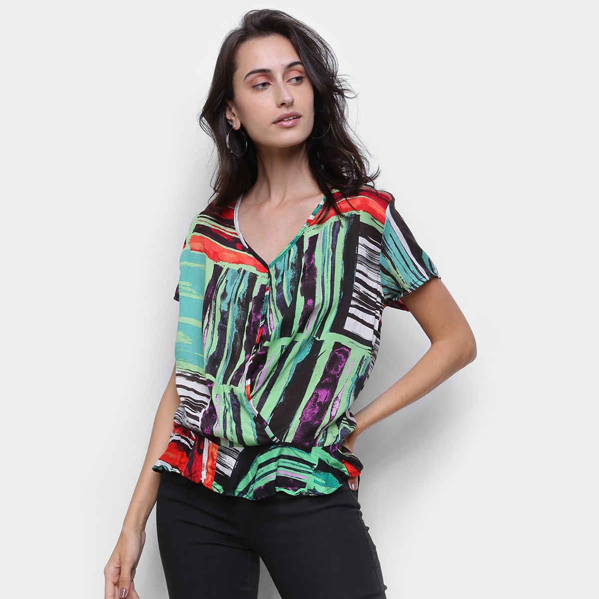 Blusa Água Viva Estampada Feminina - Colorido Menor preço em Blusa Água Viva Estampada Feminina - Colorido
