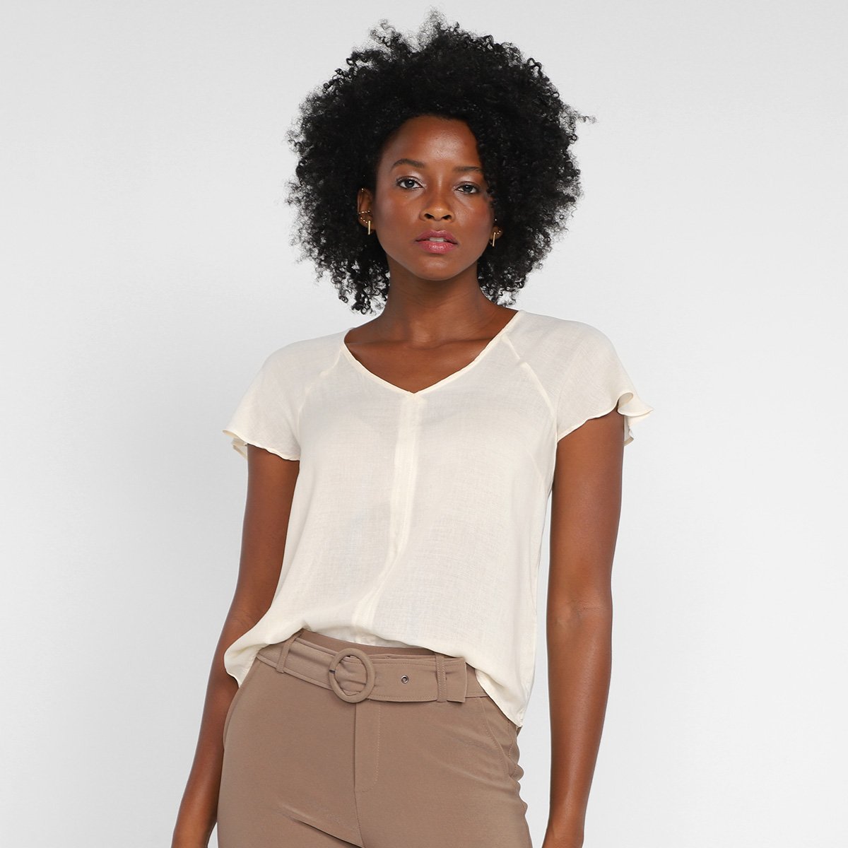 Blusa Aishty Básica Decote V Feminina - Bege Menor preço em Blusa Aishty Básica Decote V Feminina - Bege