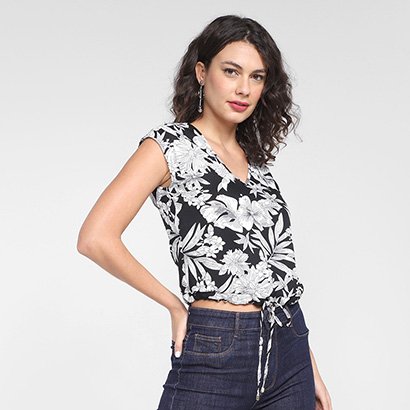 Blusa Aishty Cropped Gola V Feminina - Feminino