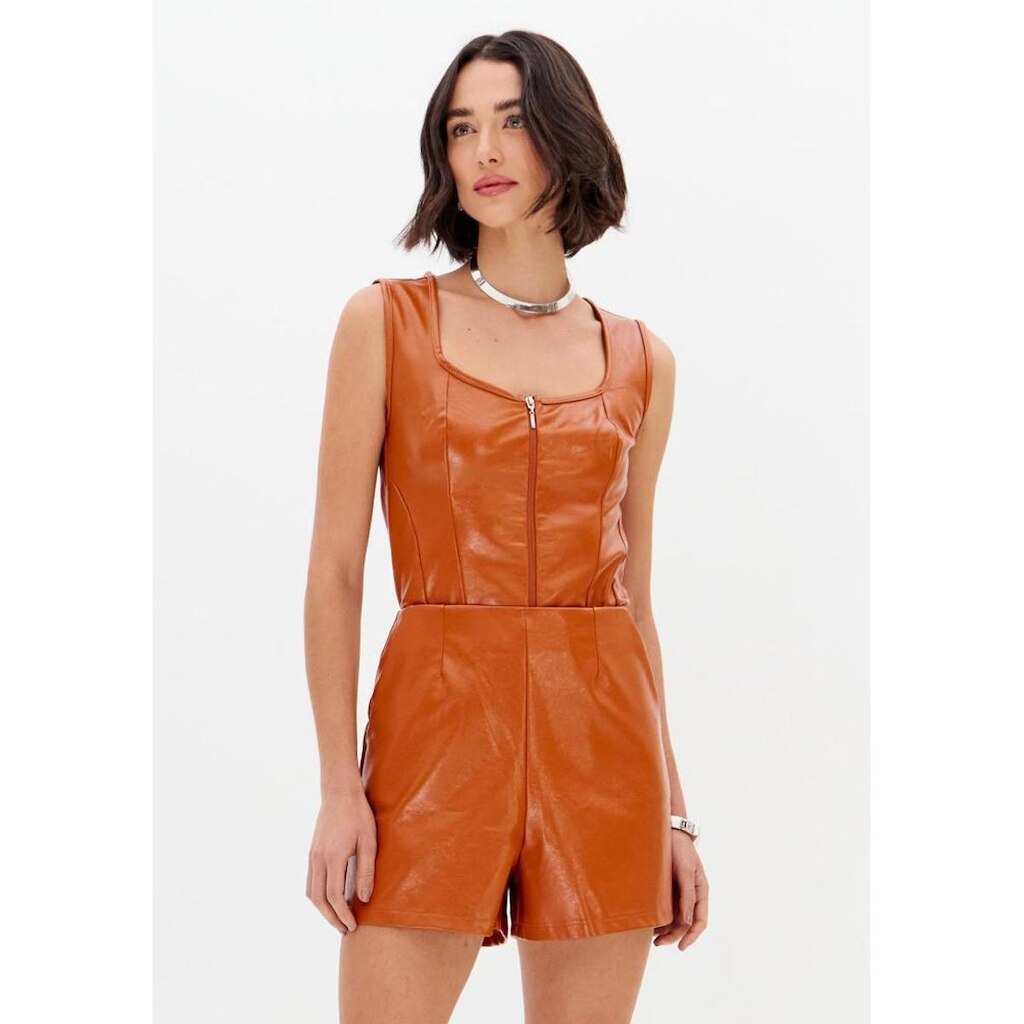 Blusa Ajustada Curta Pu Com Zíper