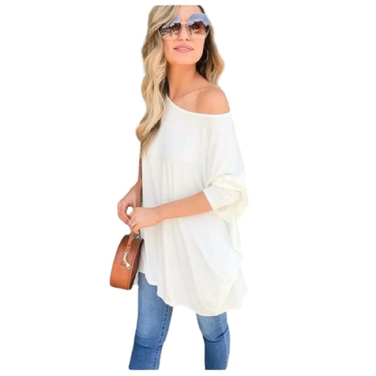 Blusa Ampla Manga 3/4 Lisa Gisele Freitas Feminina Menor preço em Blusa Ampla Manga 3/4 Lisa Gisele Freitas Feminina