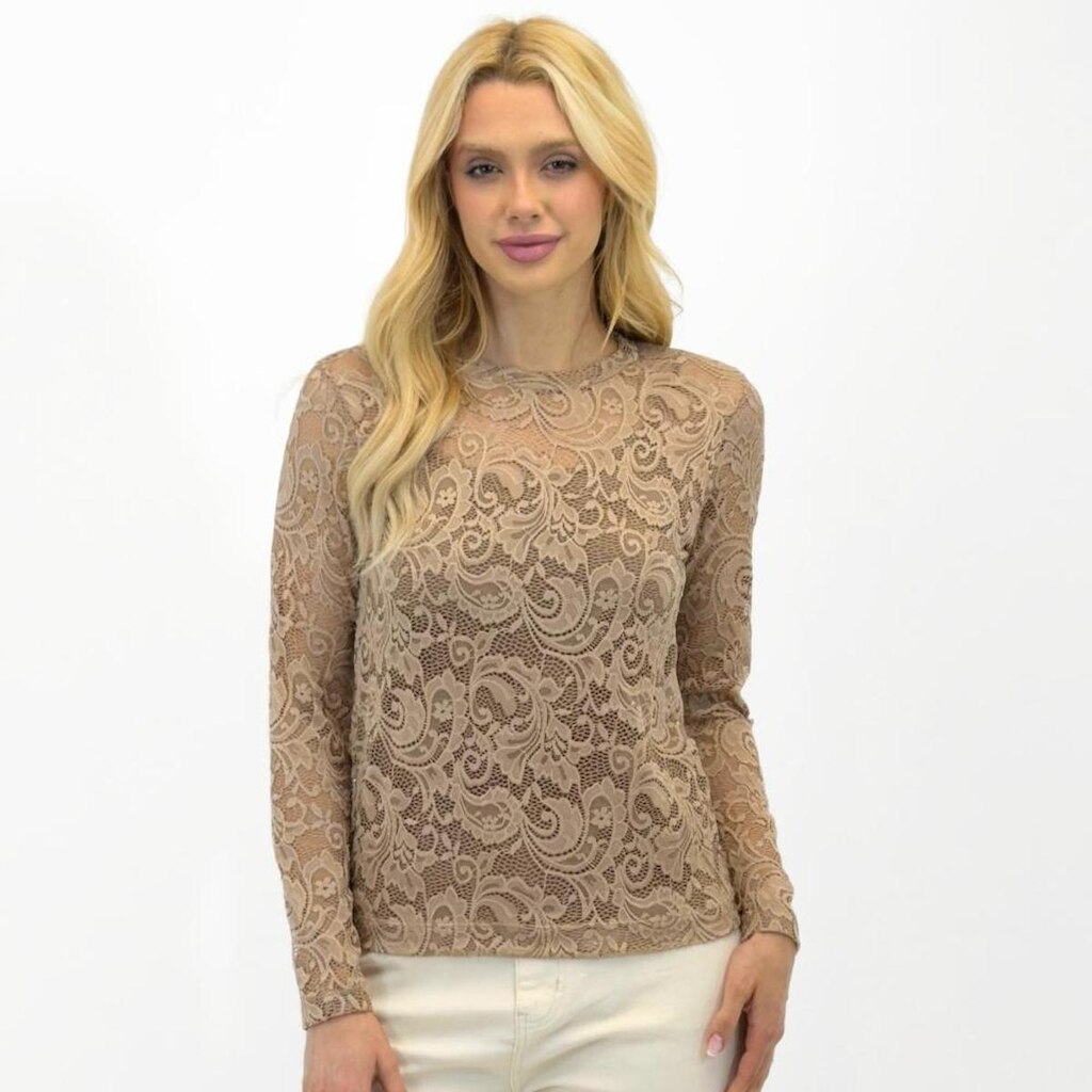 Blusa Anemone de Renda Manga Longa Gola Redonda Feminina