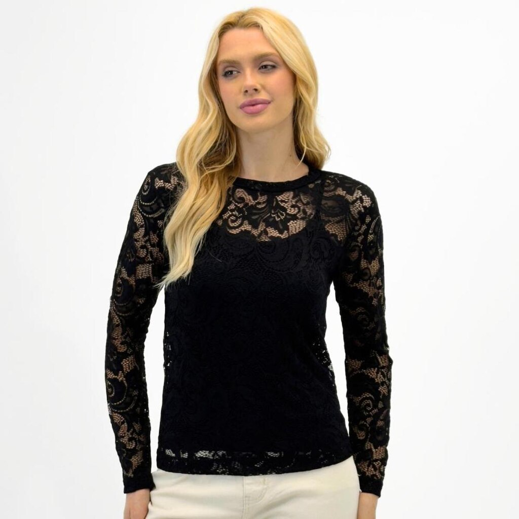 Blusa Anemone de Renda Manga Longa Gola Redonda Feminina