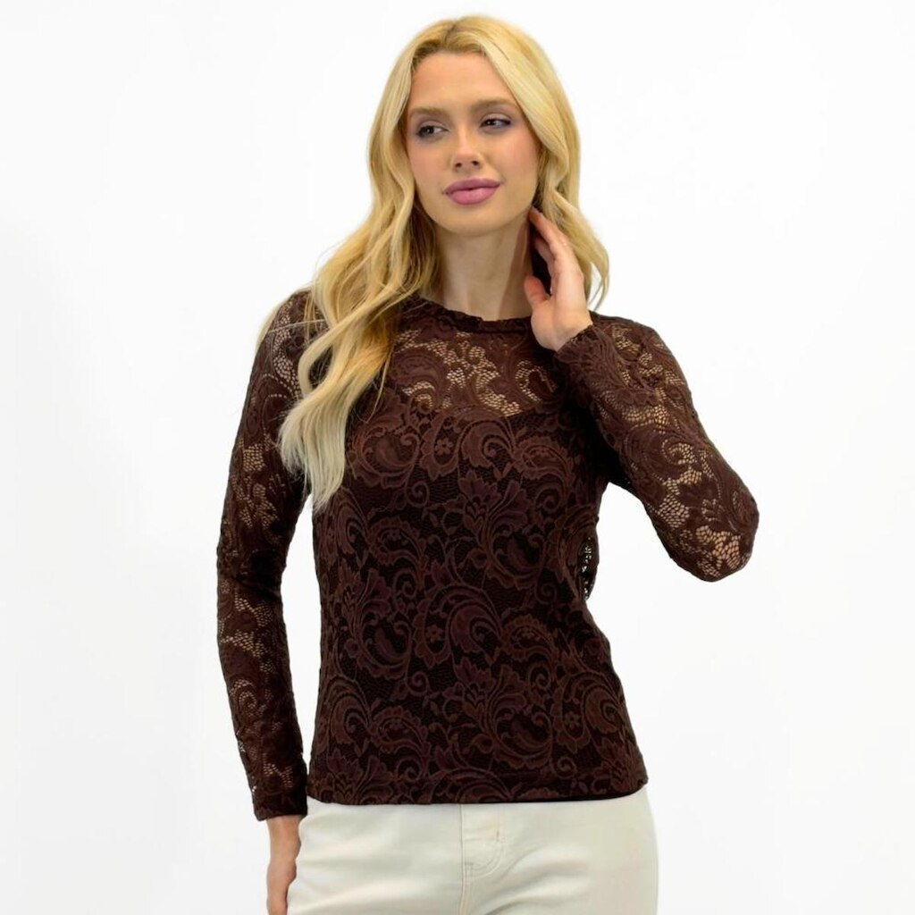 Blusa Anemone de Renda Manga Longa Gola Redonda Feminina