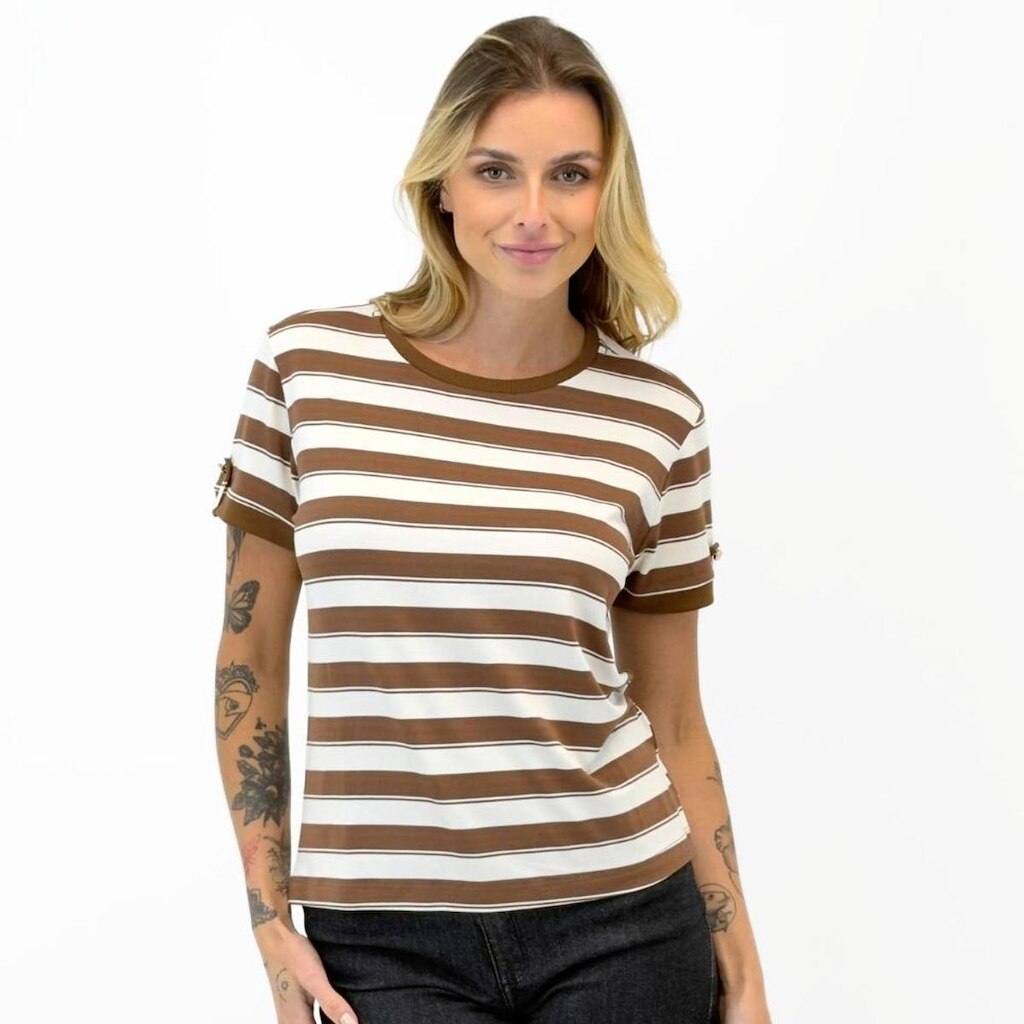 Blusa Anemone T-Shirt Listrada Manga Curta Feminina