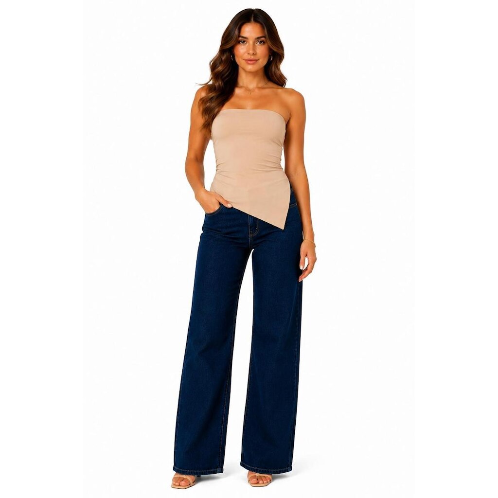 Blusa Assimétrica D Bell Outlet Fashion Tomara Que Caia Bege