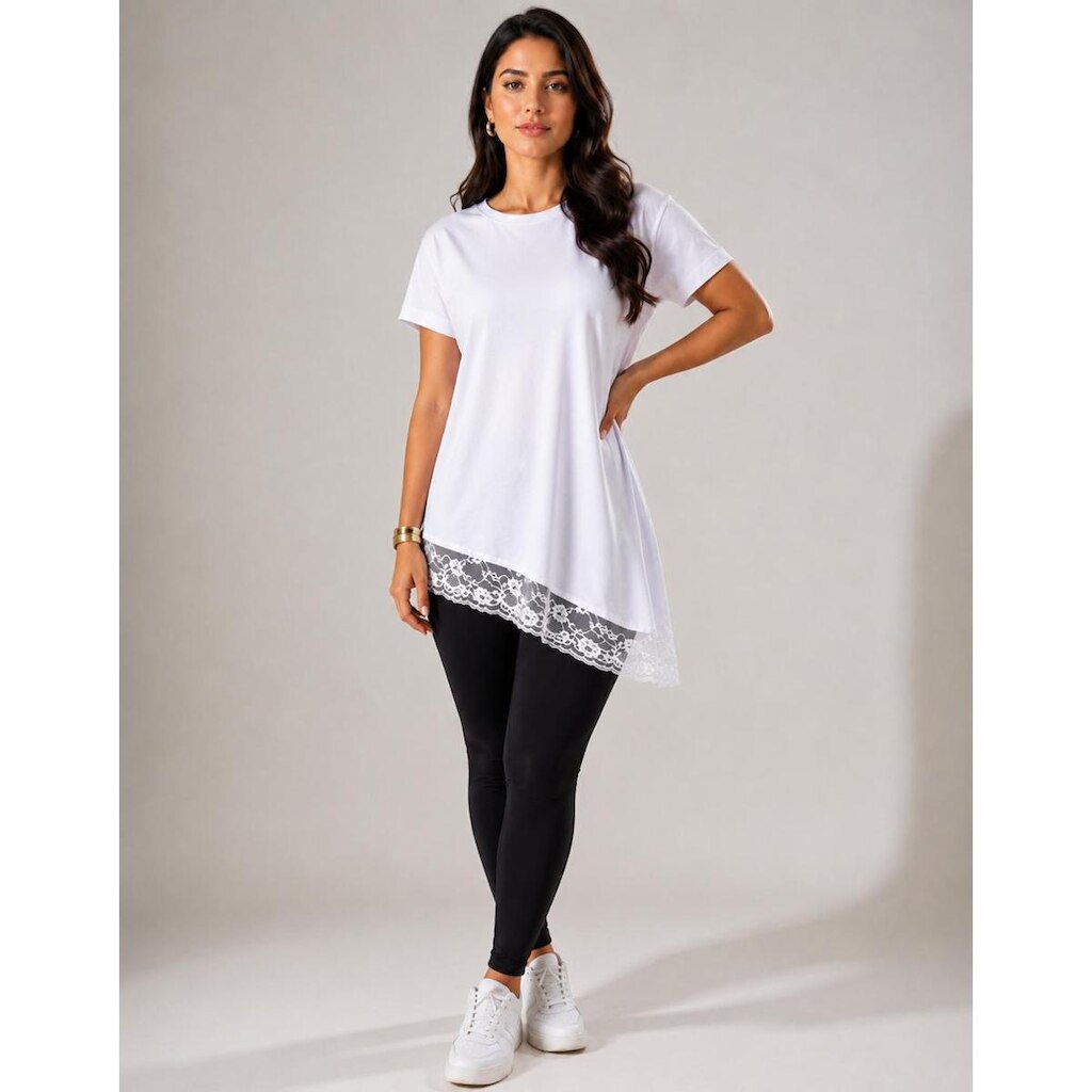 Blusa Assimétrica Feminina com Renda Branca