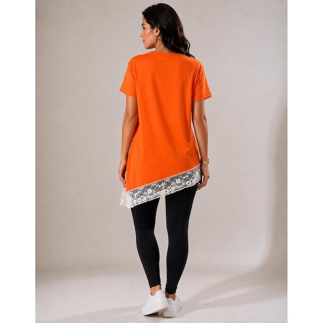 Blusa Assimétrica Feminina com Renda Laranja