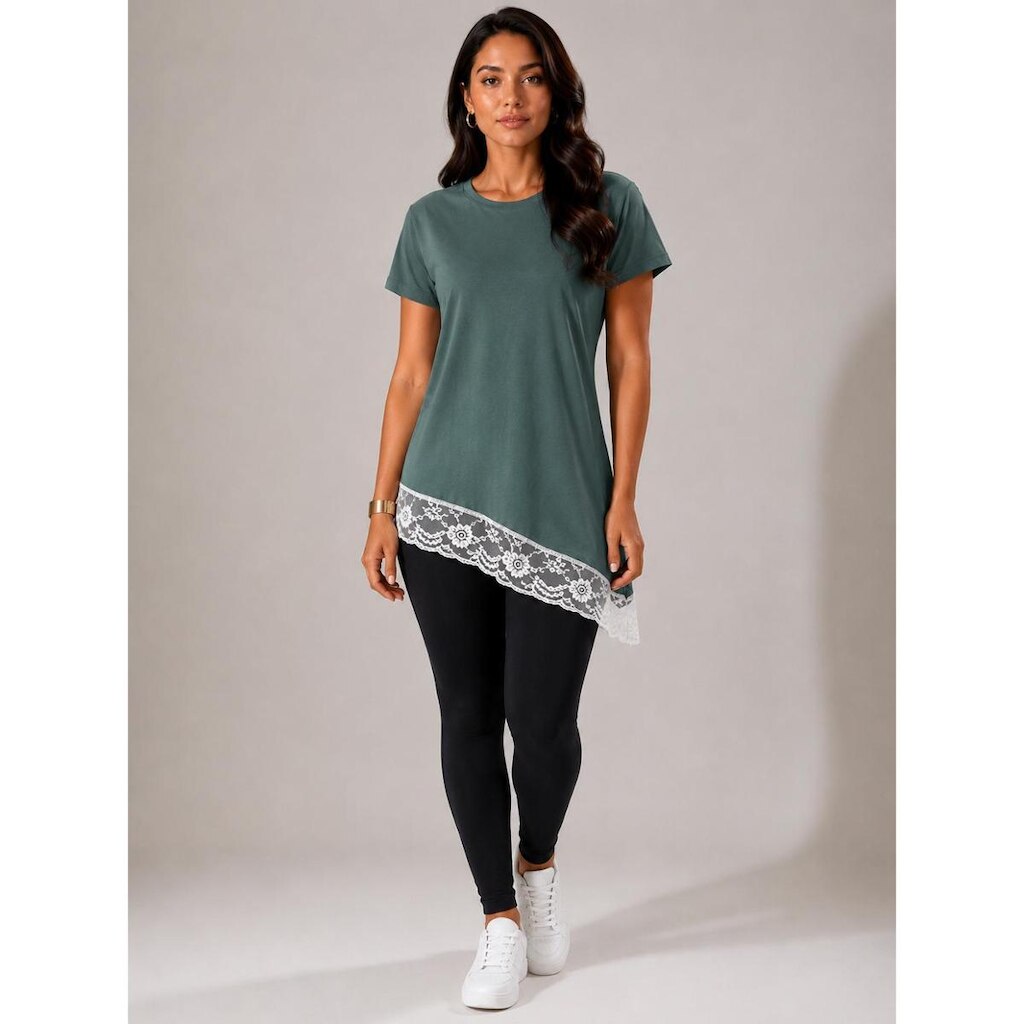 Blusa Assimétrica Feminina com Renda Verde Musgo