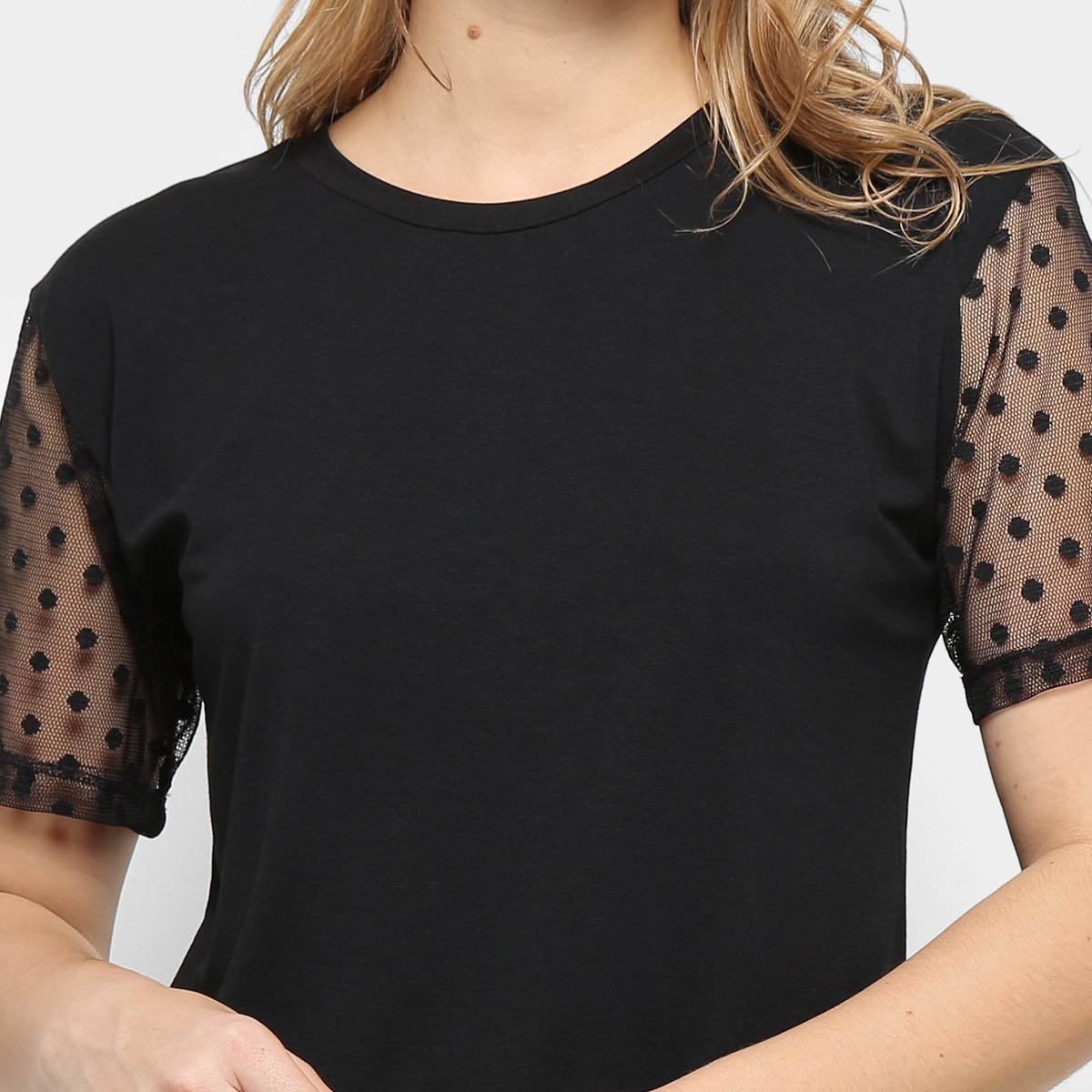 blusa manga curta tule