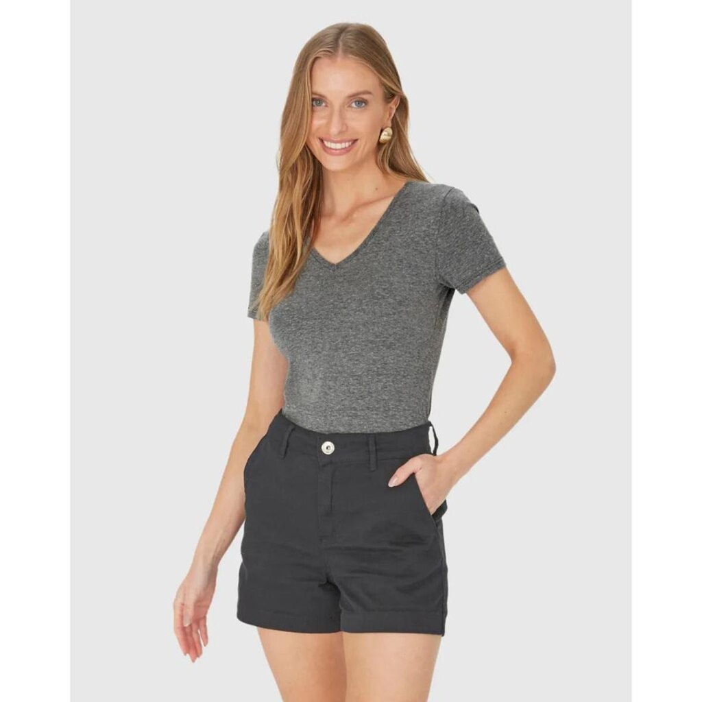 Blusa Baby Look Feminina Gola V Basicamente Ref. 90443