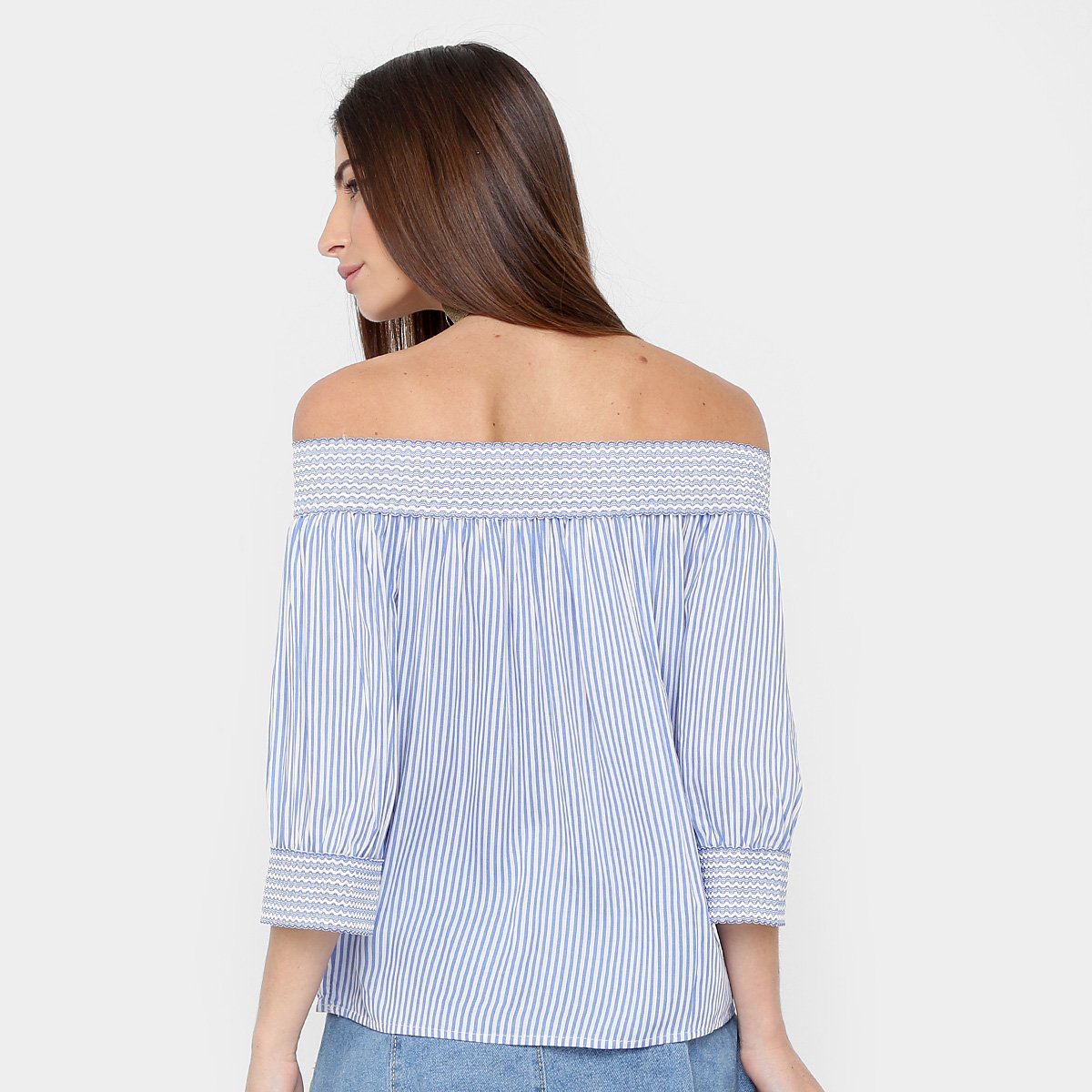 blusa ombro a ombro listrada azul