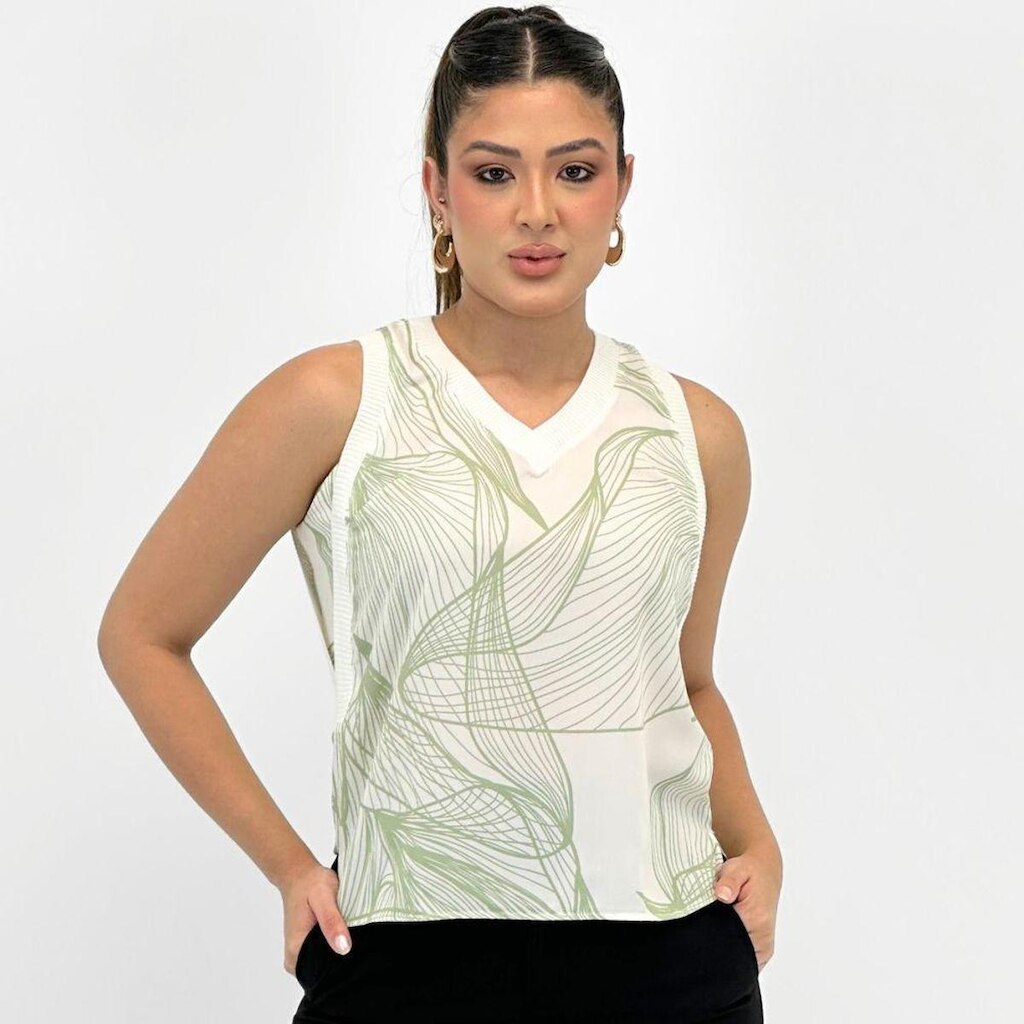 Blusa Bana Bana Regata Estampada Gola V Feminina
