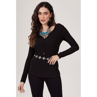 Blusa Básica Canelada Preta Yacamim B15