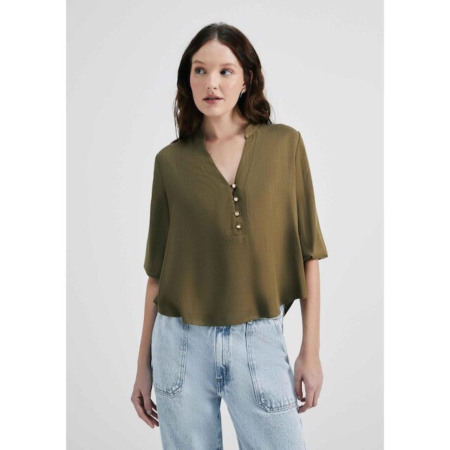 Blusa Básica Feminina Manga 7/8 Bufante - Caqui XG