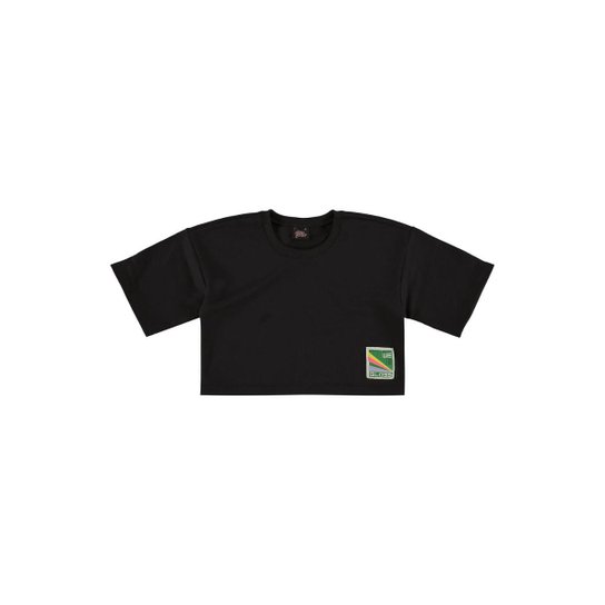 Blusa Básica Manga Curta Cropped em Moletom Gloss