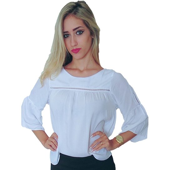 Blusa Bata BBonnie com Detalhe Guipir Karina - Branco