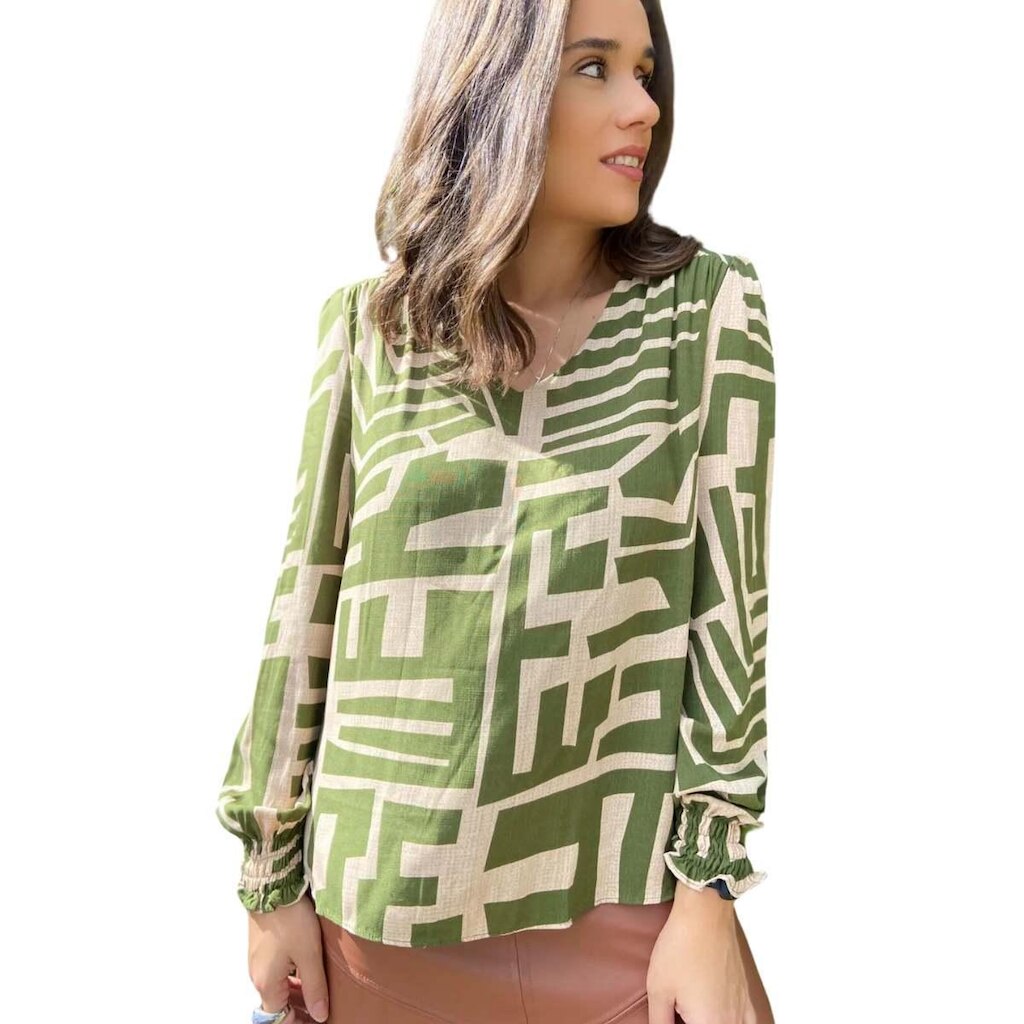 Blusa Bata Estampada Manga Longa
