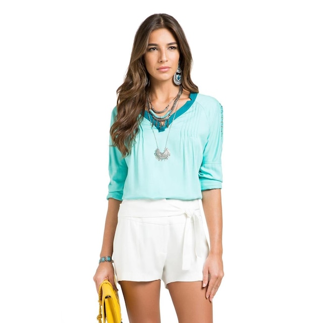 Blusa Bicolor Bordado Jade M