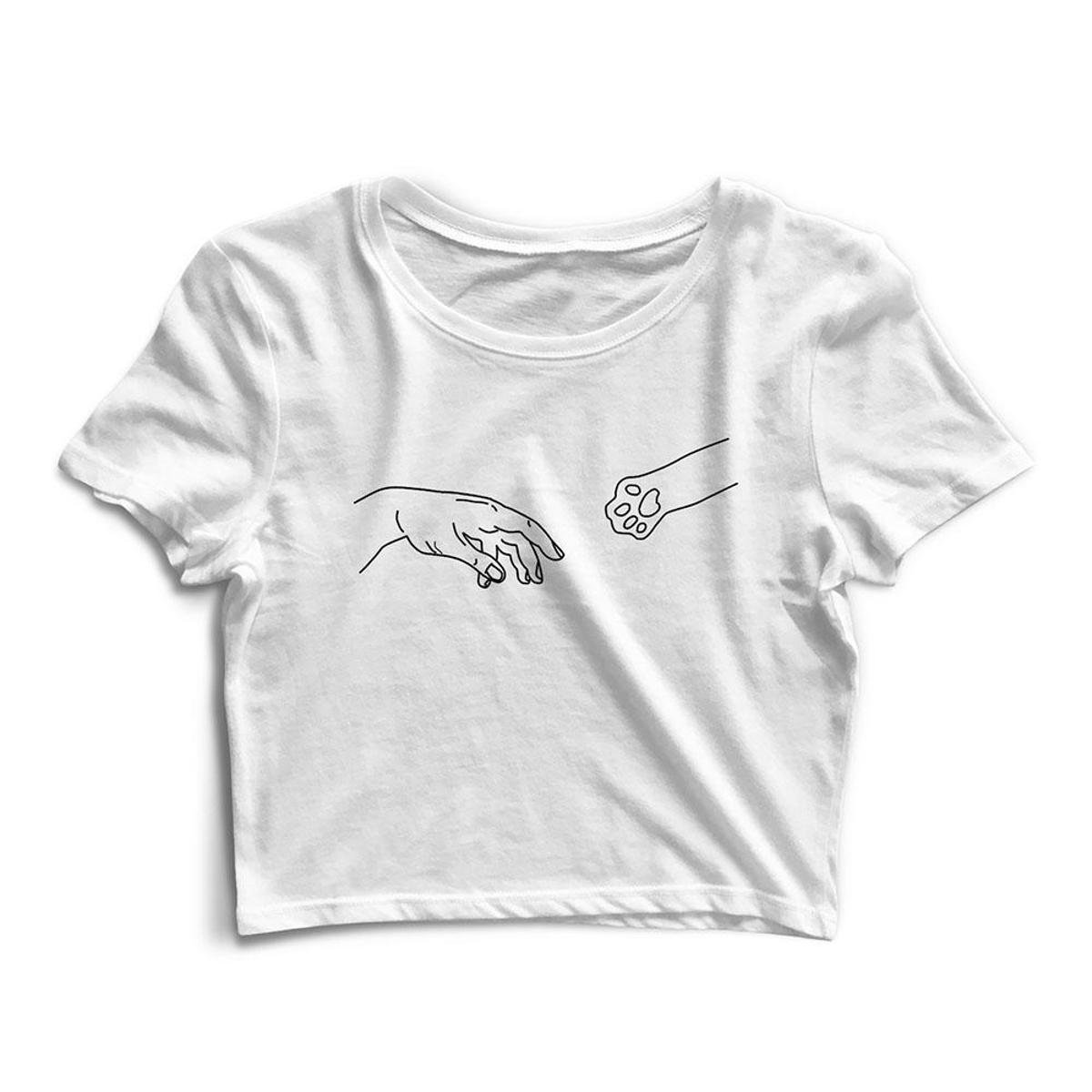 Blusa Blusinha Cropped Tshirt Camiseta Feminina Humano e Animal - Branco Menor preço em Blusa Blusinha Cropped Tshirt Camiseta Feminina Humano e Animal - Branco