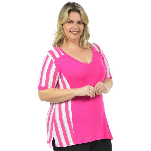 Blusa bonequinha plus size fenomenal Pink 56