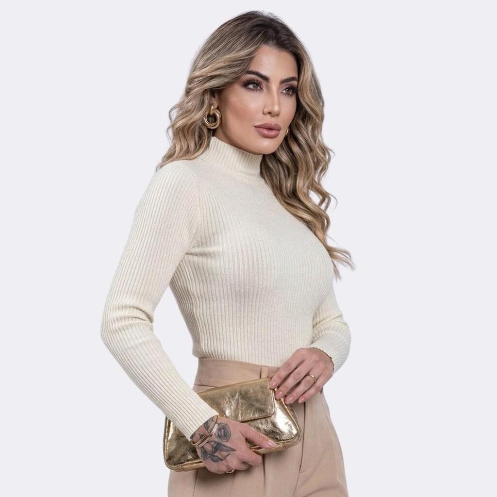 Blusa Cacharrel em Tricot Canelado Gola Alta