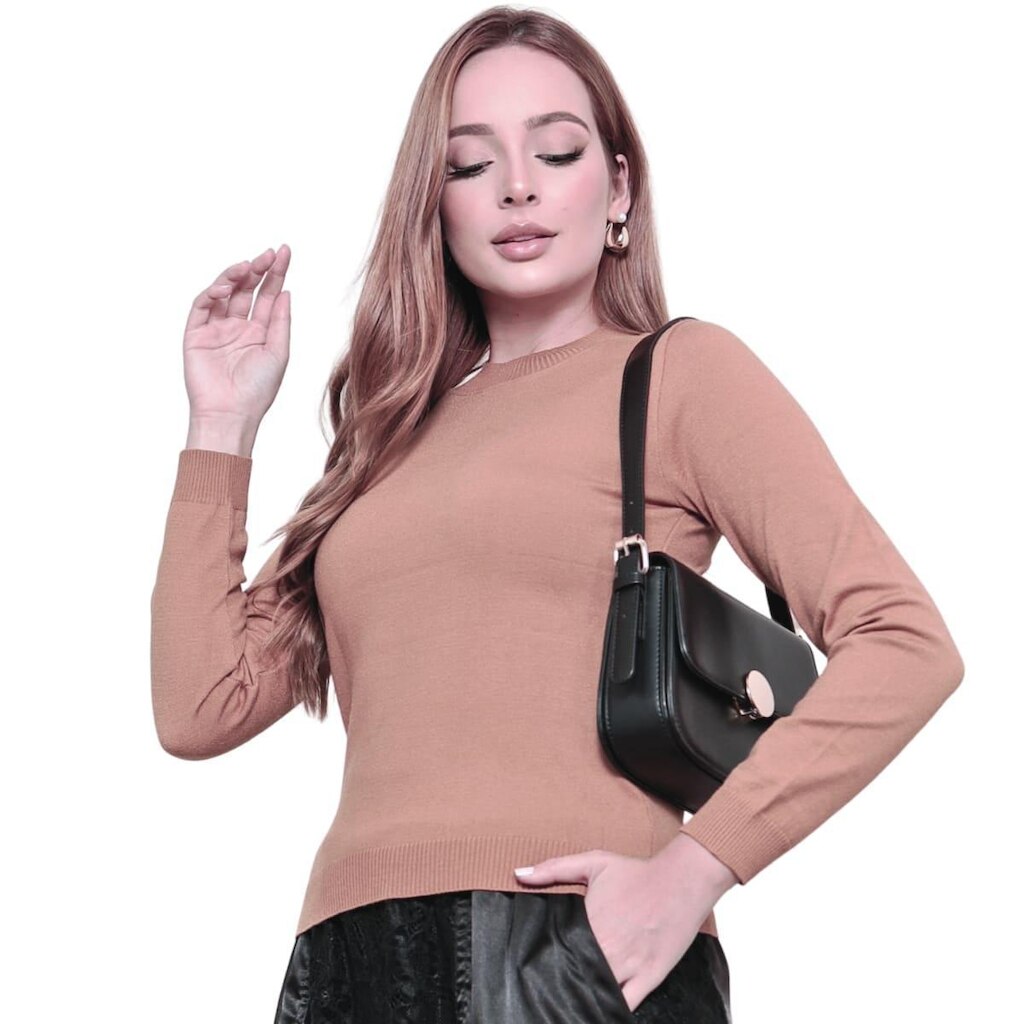 Blusa Cacharrel Modal Tricot Basica Macia Inverno Toque Aveludado TR3242