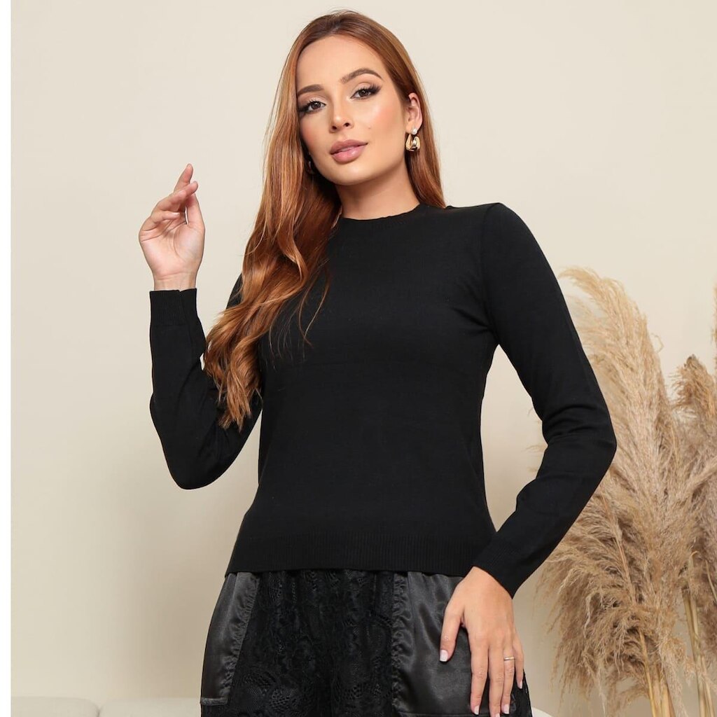 Blusa Cacharrel Modal Tricot Basica Macia Inverno Toque Aveludado TR3242