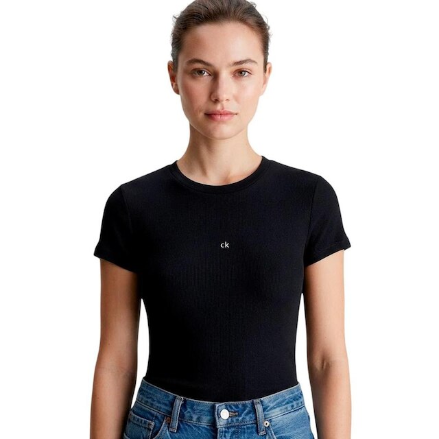 Blusa Calvin Klein Ribana c/logo Bordado Preta Feminina