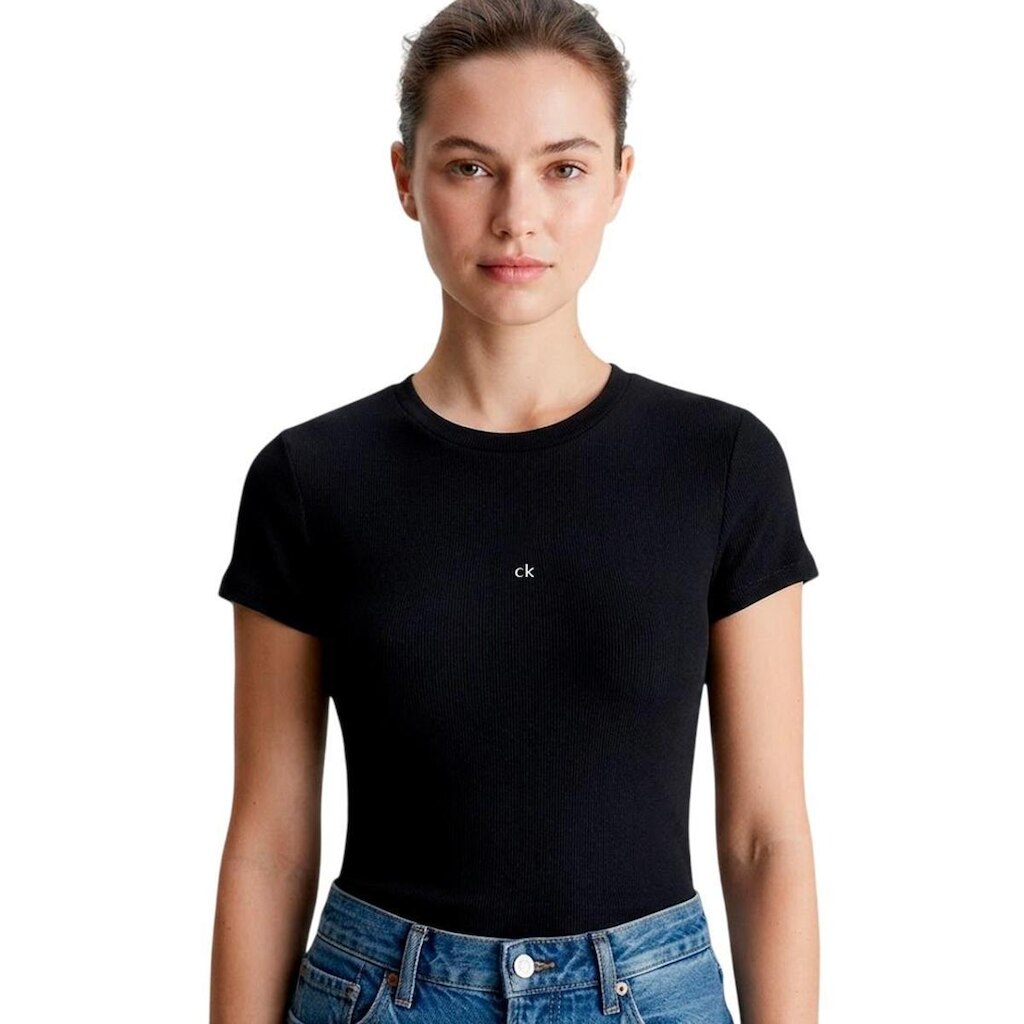 Blusa Calvin Klein Ribana c/logo Bordado Preta Feminina