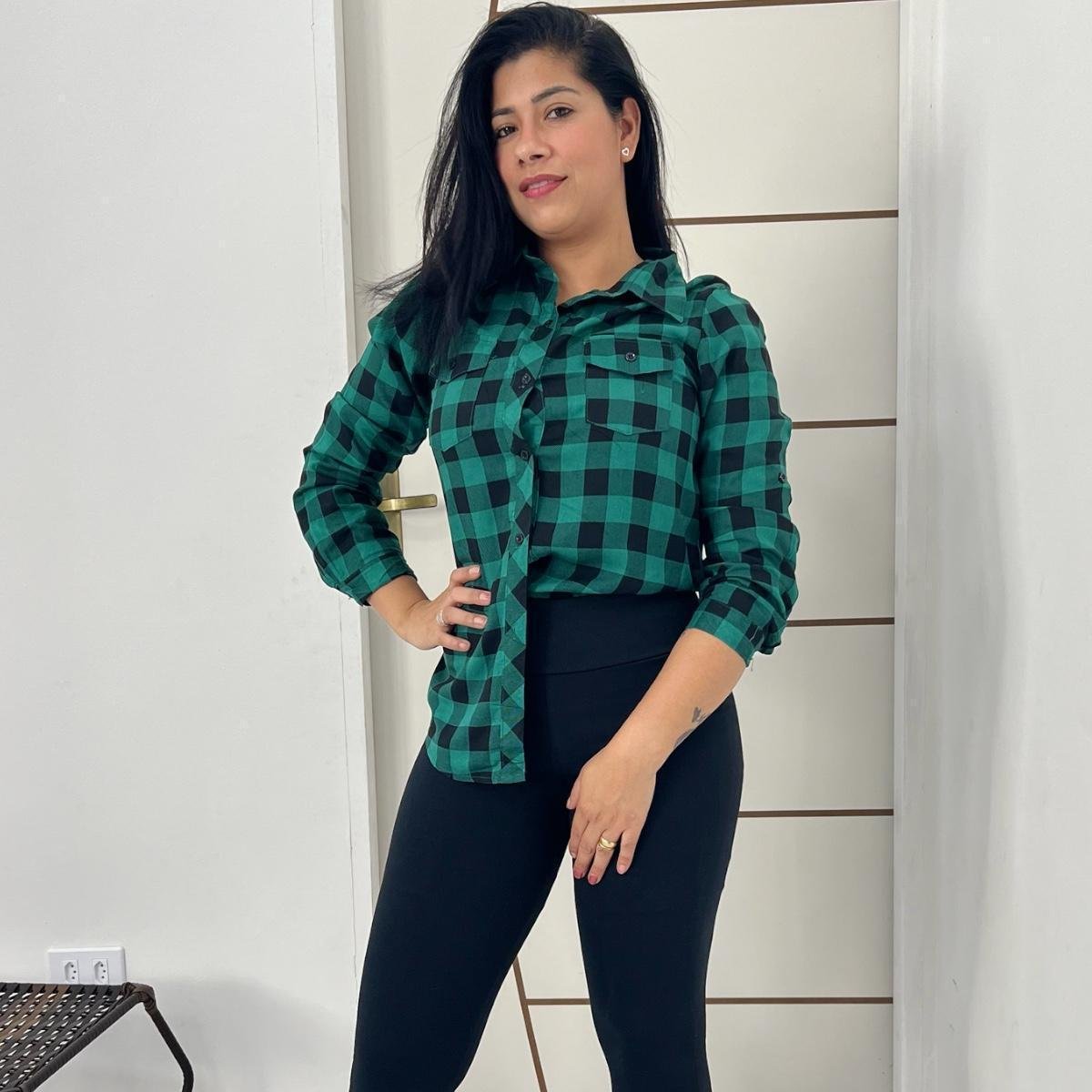 Calça Flare CalÇa Jeans E Camisa Xadrez Feminina Blusa Xadrez CalÃ