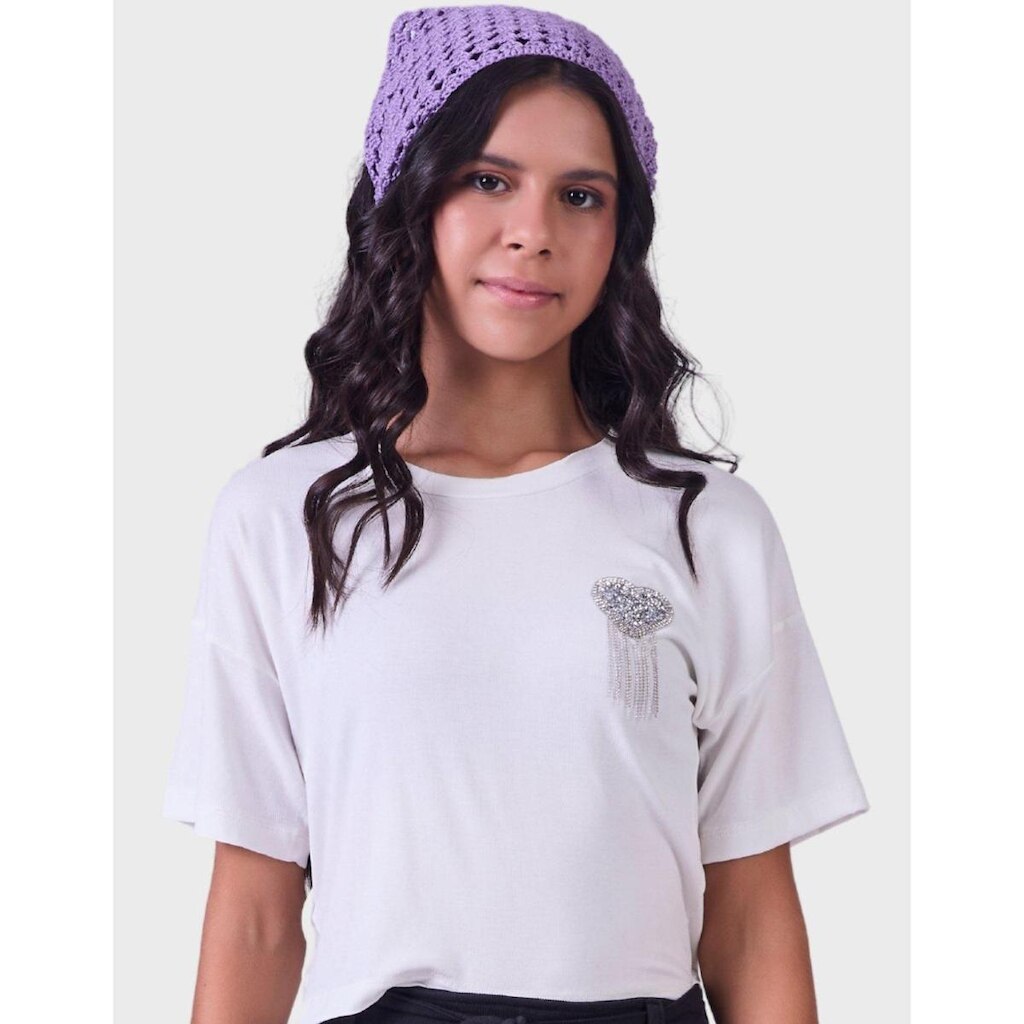Blusa Canelada Estampa Gola Canoa Com Detalhes Tropicas Do Verão Quente Feminino 12 a 18