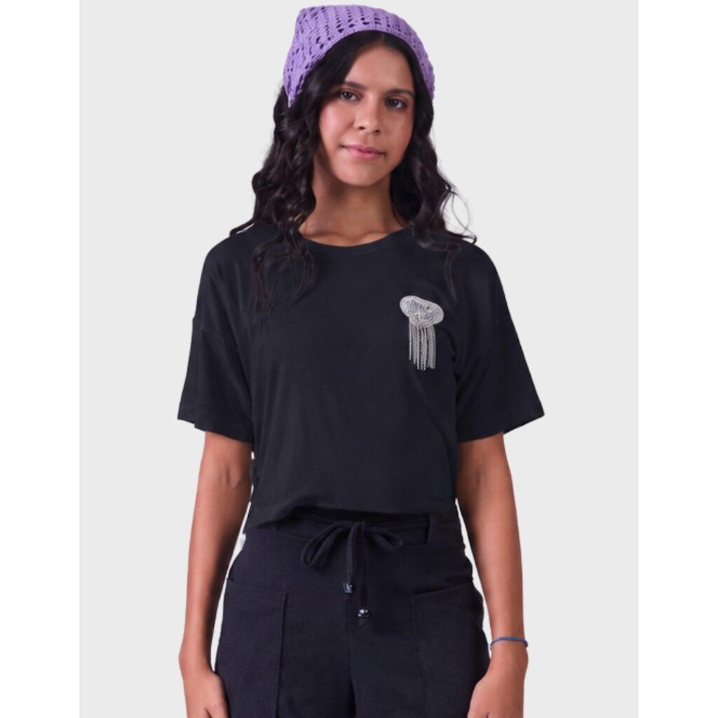 Blusa Canelada Estampa Gola Canoa Com Detalhes Tropicas Do Verão Quente Feminino 12 a 18