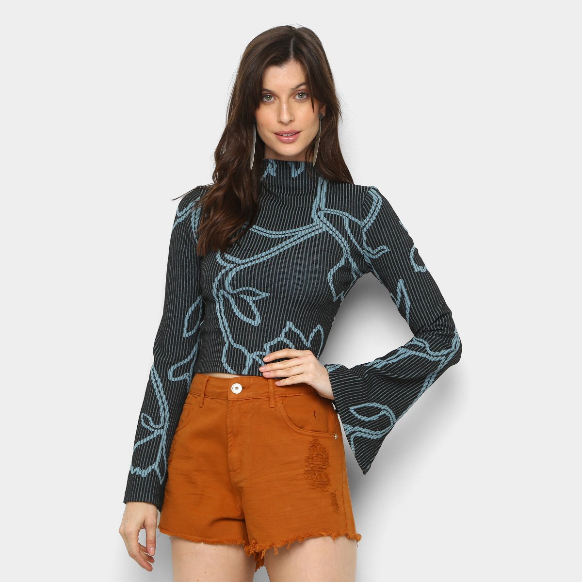 blusa canelada estampada