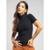Blusa Canelada Gola Alta Manga Curta Moda Feminina Casual - Preto