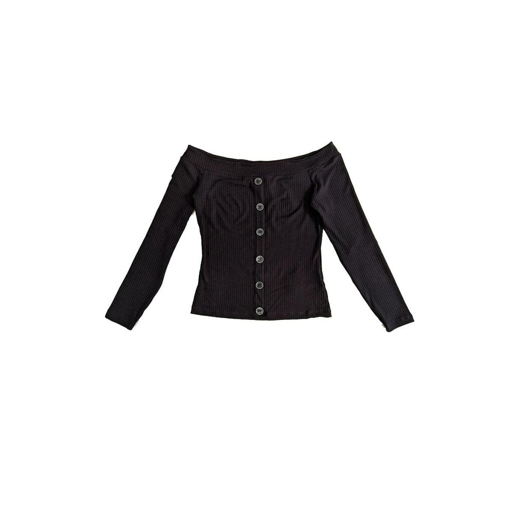 Blusa Canelada Lado Avesso Botões Preto Tam. P