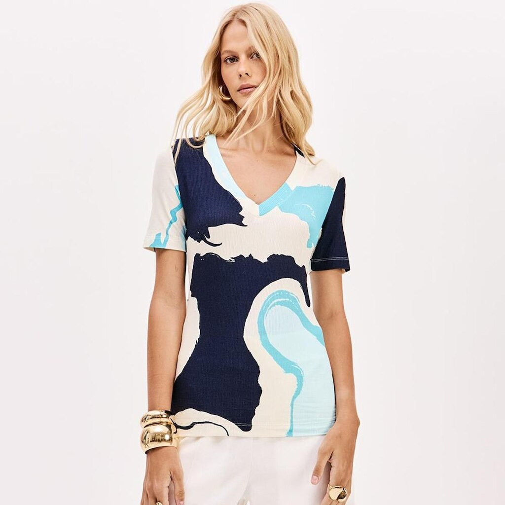 Blusa Canelada Lança Perfume Estampada Feminino
